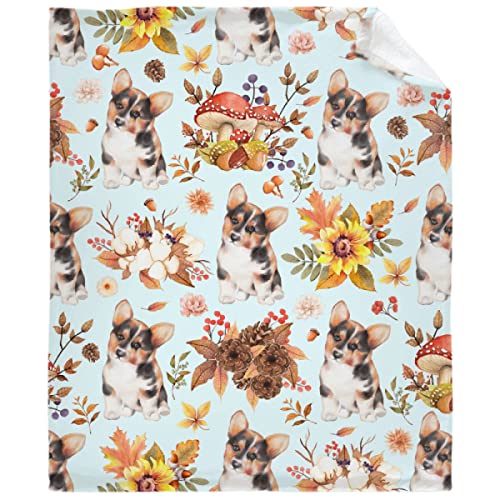 Fall Dog Flannel Blanket Super Soft Lightweight Blankets Throw, Decorative Gift for Kids, Adult, Suitable for Couch, Sofa, Bed, Camping, Travel All Seasons 90
