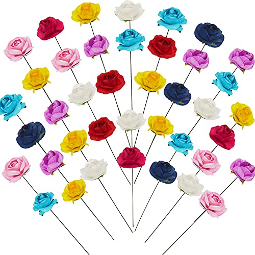 192 Pieces Mini Paper Flowers Assorted Colors Mini Roses Paper Flowers Artificial Paper Flowers Mini Paper Rose Flower Heads Bouquet for DIY Scrapbook Crafts Decoration, 20 x 80 mm (Bright Colors)