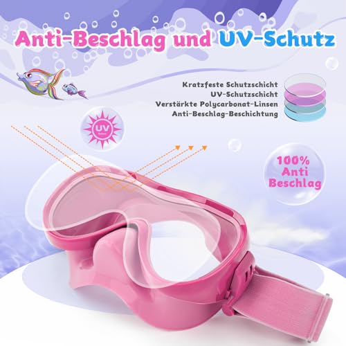 Kinder Schwimmbrille, Anti-Leck Schnorchelmaske mit Nasenabdeckung & elastischem Stoffband, UV-Schutz Schwimmbrille für Jungen und Mädchen – Ansicht 3
