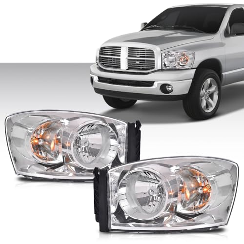 Image of GRAND ORANGE Headlights Assembly with Bulbs Compatible with Dodge Ram 1500 Truck 2006-2008 /Fits Dodge Ram 2500 3500 Truck 2006-2009 Left and Right Side Clear Lens Chrome Housing Clear Reflector