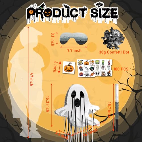 Muwoob WEIXIN003300 Halloween Ghost Pinata, Halloween Piñata With 100Pcs Halloween Tattoos, Stick Blindfold And Confetti, Spooky Halloween Birthday Pinata Party Games Decorations thumb #2
