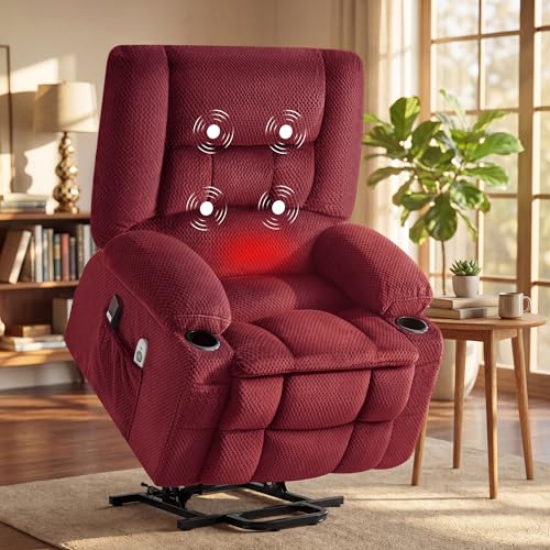 BIGGARSIT burgundy fabric power lift recliner chair