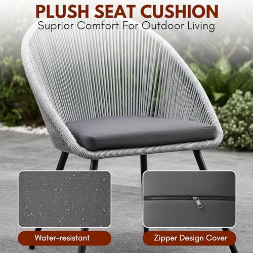 Image of DEVOKO 3-Piece Outdoor Patio Bistro Set with Handwoven All Weather Rope Chairs & Glass Top Coffee Table for Garden, Pool, Balcony, Lawn (Grey & Dark Grey)