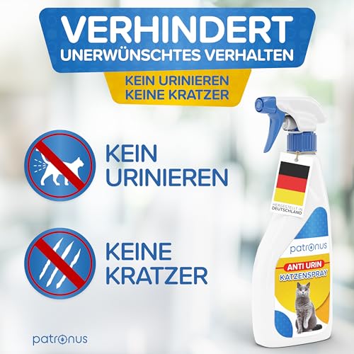 Katzen-Abwehrspray gegen Urinieren & Kratzen 500ml - Fernhaltespray für Innen gegen Katzen mit Sofort- & Langzeitwirkung - inkl. Knabberschutz - hochwirksam