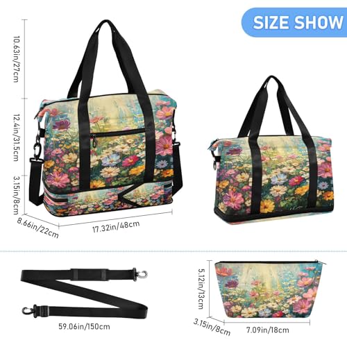 Sunlight Wildflowers Gym Bag for Women Sport Travel Duffel Bag Shoulder Weekender Overnight Bags with Wet Pocket & Shoe Compartment3