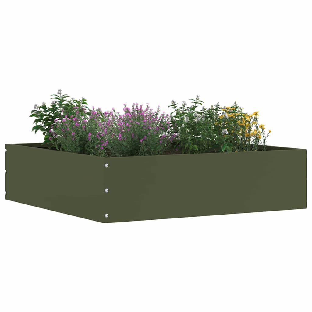 Recinzione per prato, in acciaio, verde oliva, 50 x 50 x 13 cm | Bordo quadrato in metallo resistente alle intemperie per una separazione pulita di terrazze e giardini.