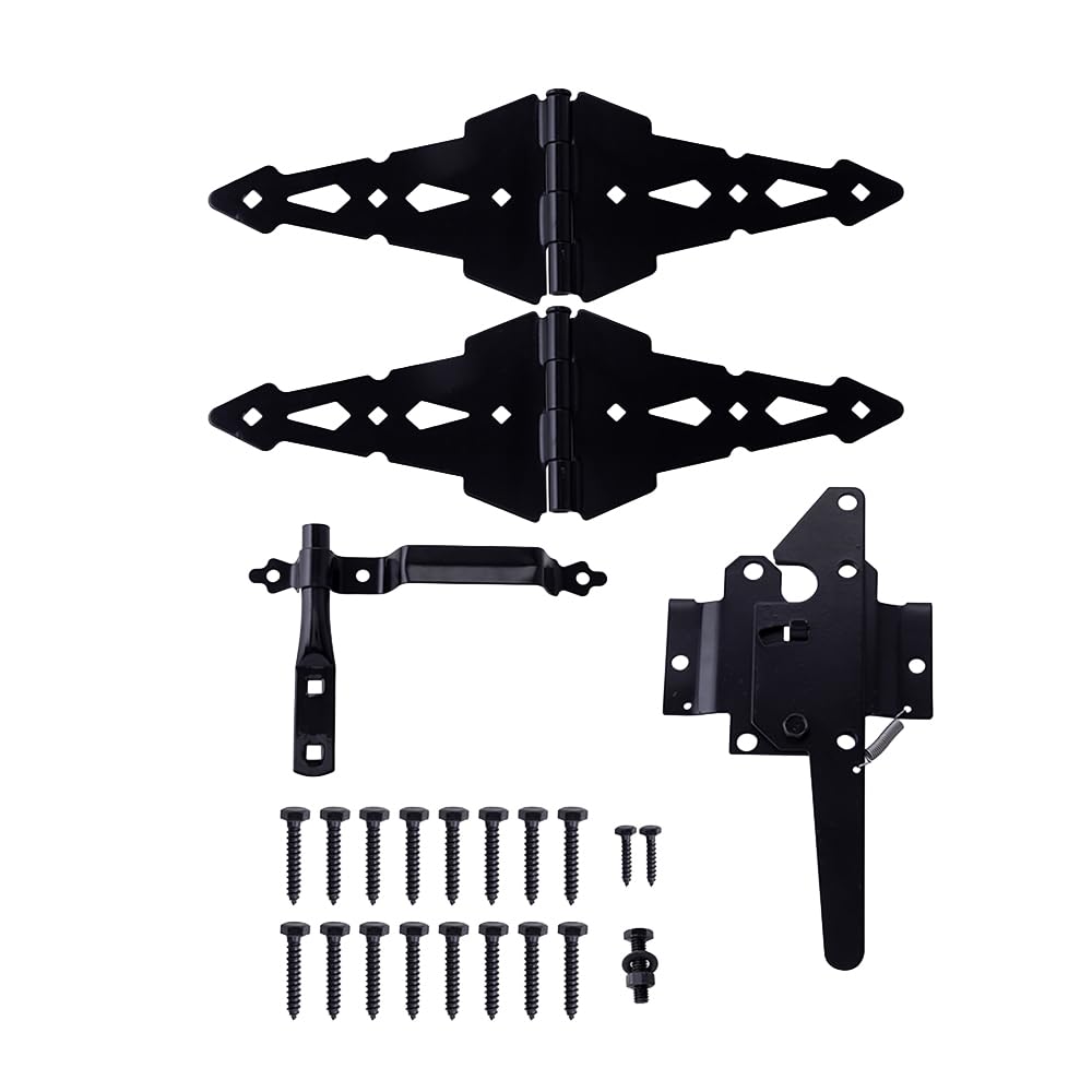 Heavy Duty Fence Gate Hardware Kit - Black Hinges & Latch -1 Heavy Duty Fence Gate Hardware Kit - Black Hinges & Latch -1