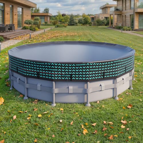 POOLHACKER 15 FT Round Pool Cover 420D Swimming Pool Cover for Above Ground Pools Solar Pool Cover with Steel Cable & Pulley Tightening Windproof and UV Resistant