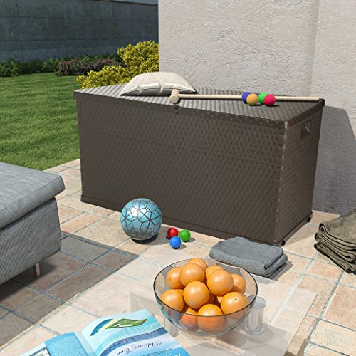 Tidyard Auflagenbox Kissenbox Gartenbox Abschließbar, Rattan Optik, 420 Liter, Polypropylen, Braun, 120 x 56 x 63 cm
