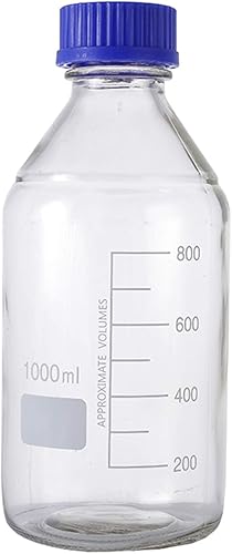 Moonetto Paquete de 3 botellas redondas graduadas a prueba de fugas autoclave de 33.8 fl oz con tapa de rosca azul GL45