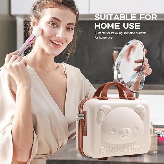 Image of Makeup Case Suitcase, Mini Bag, Mini Hard Shell Travel Luggage, Women Portable Water Proof Carrying Suitcase, Organizer Bag, Small Hard Shell Cosmetic Lugge Bag, Water Proof (C-Cream)