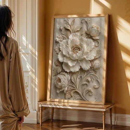 Image of NoWorries Floral Botanical Wall Painting with Frame | Premium Textured Flower & Leaf Artwork, Pastel Nature Wall Decor Framed for Living Room Bedroom Office and Home Decoration (Art-6,17x25inch)