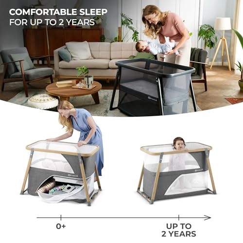 Kinderkraft Cot 4 in 1 SOFI, Travel Cot, Playpen, Cradle in one, Quick Folding, with Accessories, Mattress, Bag, Scandinavian Style, Two Heights, for Children from Birth, Gray - Image 4