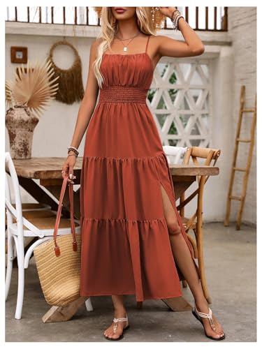 Image of BEAUDRM Women's Summer Maxi Dresses Boho Summer Wedding Guest Dress Beach Vacation Outfits Cruise Flowy Milkmaid Sundresses