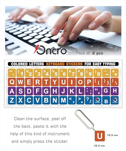 Image of Pack of 2, Large English Keyboard Stickers Big Letter Alphabet Typing US English Language Replacement Stickers for Laptop PC Desktop Computer Black Lettering Water Proof (Rainbow Theme)