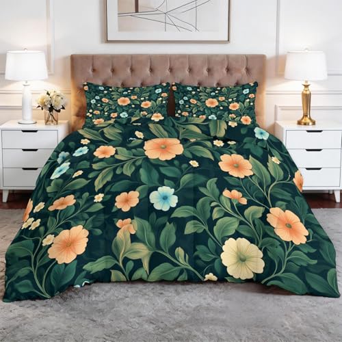 XCQHZYQ Edredón Nórdico Reversible William Morris Floral Verde Oscuro, Edredón Relleno Nórdico Cama 105 180x220 cm, 4 Estaciones Acolchado Estampado 3D Suave y Ligero con 2 Fundas de Almohada