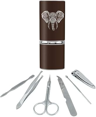 White African Elephant Tribal Stainless Steel Manicure Pedicure Grooming Beauty Care Travel Kit