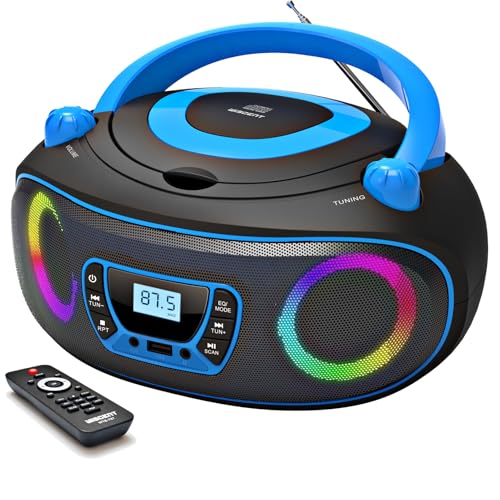 Portable Radio CD Player Boombox with Bluetooth,FM Radio,USB MP3 Playback,AUX-in,Headphone Jack,MP3 CDs Compatible,Kids CD Players for Home or Outdoor (Blue)