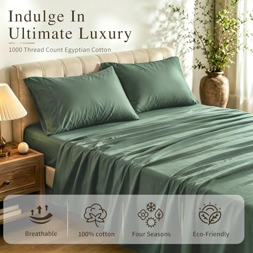 Image of MEISHANG 1000TC Egyptian Cotton Sheets King, 16 inch Deep Pocket | 1000TC Egyptian Cotton Sheets, Sateen Weave, Ultra Soft & Breathable, OEKO-TEX Certified