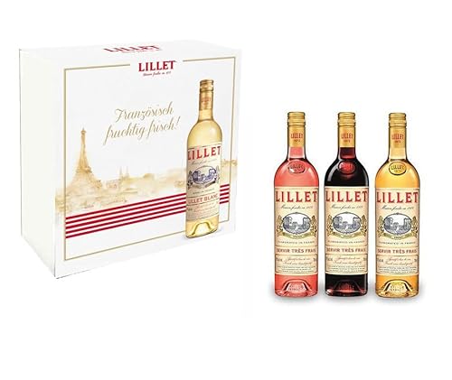 Lillet 3er Set/Geschenkset 3 Sorten - Lillet Rose + Rogue + Blanc Aperitiv de France je 750ml (17% Vol)