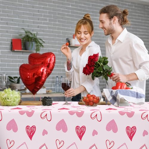 Image of Valentines Tablecloth, 6Pack Valentines Day Tablecloth Decorations, 54x108 Inch Pink Heart Valentine Table Cloth Rectangle Disposable Table Cover for Valentine's Day Anniversary Wedding Party Supplies