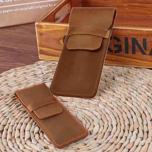 BIBABLYKE Leather Pen Holder Brown Fountain Pen Pencil Holder Handmade Ballpoint Pen