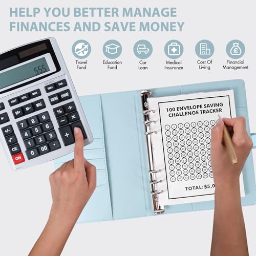 ALLOMN 100 Briefumschläge, A5 Geldsparung Geldordner Organizer Geldsparmappe mit transparenten Geldumschlägen und Magnetknopf für Paare, Büros, Zuhause, Schule (Blau)