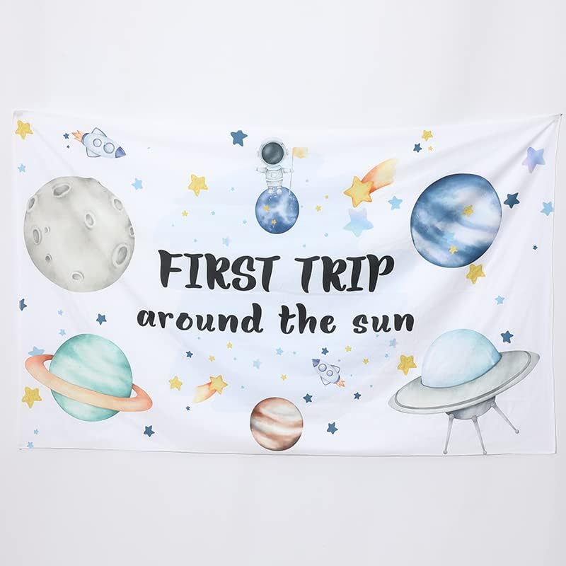Fondo de fiesta espacial para el primer viaje alrededor del sol, tema del espacio exterior, telón de fondo de primer cumpleaños para niños,