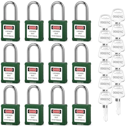 Image of Lockout Tagout Locks 12-Pack|OSHA Green Loto Locks Keyed Alike|12 Same Keys /Set for Industrial Machinery & Electrical Panels|Chrome Steel & Laser Coding