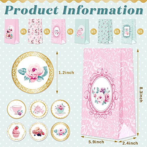 30 Pcs Tea Party Favor Bags Floral Tea Party Gift Paper Bags Paper Candy Goodies Snack Bags For Party Favors Themed Birthday Decorations Baby Shower Wedding Anniversaries Supplies (Sealing Style) #TOP1