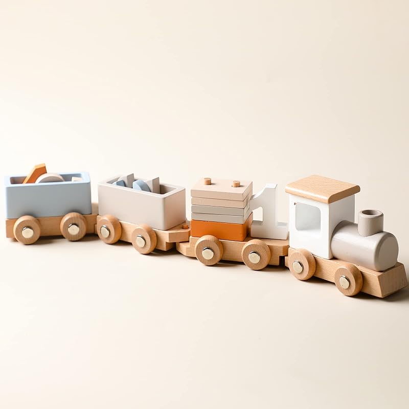 Juego de tren de madera para juguetes de bebé con números y bloques Juguete de tren 12 PIEZAS para niños y niñas 1 2 3 4 5 Juguetes de cumpleaños