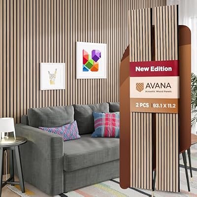 Avana Acoustic Wood Wall Panels – 93.2x11.25 Inch Panels – Fits 94x12 Layout – White Oak Acoustic Panels 2 PCs – Wall Panels for Interior Wall Decor for Homes, Offices – Durable Wood Panels for Wall