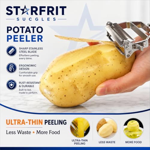 Image of STARFRIT SUCGLES 3-in-1 Stainless Steel Vegetable Peeler, Julienne Slicer & Fruit Peeler, Ultra Sharp Kitchen Cutter and Shredder for Potato, Carrot, Cucumber & Vegetables