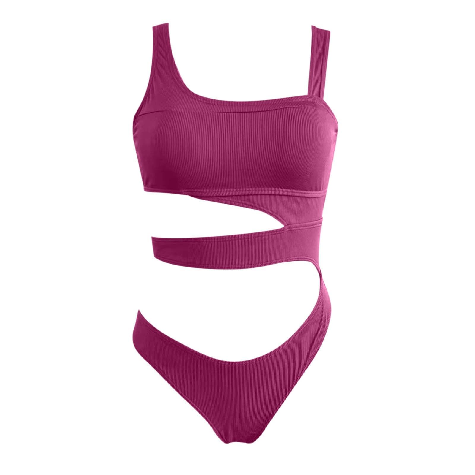 Badeanzug Damen Bauchweg Push Up Schwimmanzug Quadratischer Ausschnitt Badeanzüge Raffung Einteiler Bademode Swimsuit Asymmetrisch Cut Out Monokini Sexy Strandmode Badebekleidung