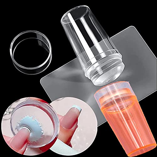 2PCS Nail Stamper Kit with Scraper,Transparent Jelly Soft Silicone Nail Print Stamper Image Plate Manicure Tools DIY Polish Stamping Tools (Transparent+orange)