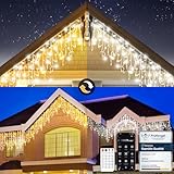 Luci Natale da Esterno Cascata, Luci Natale Esterno Bianco Caldo e Freddo, Tenda Luci Natale Esterno con APP e Telecomando, 17 Modalità, 4 Luminosità, Timer, Decorazioni Natale Esterno(5M-200L,C/F)