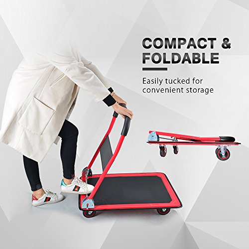 Push Cart Dolly By Wellmax, Moving Platform Hand Truck, Foldable For Easy Storage And 360 Degree Swivel Wheels With 660Lb Weight Capacity, Red Color #TOP6