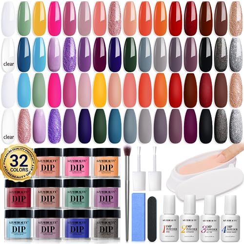 42 Pcs Dip Powder Nail Kit, Azurebeauty All Season Color Series Nail Dipping Powder Starter Kit Dip System With Essential Liquid And Dip Recycling Tray Set For French Nail Art Manicure Salon Diy Home Mothers Day Gift #TOP19