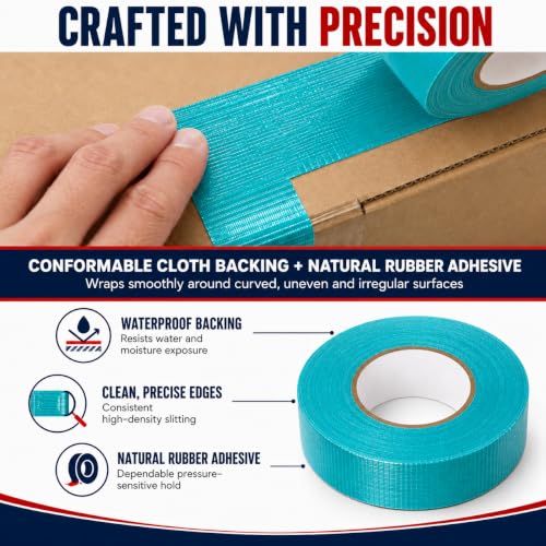 Image of GGR Supplies CDT-36 Industrial Grade Cloth Duct Tape, Teal Blue 3 Inch x 60 Yards, Waterproof UV Resistant Heavy Duty, Clean Removal with No Sticky Residue for Repairs, Packaging, and Bundling