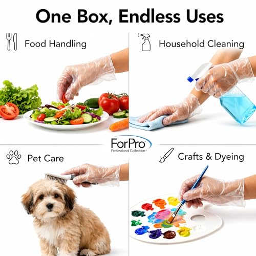 Image of ForPro Disposable Poly Plastic Gloves, Food-Grade, BPA /Latex /Powder-Free, Lightweight, One Size, Ideal For Cooking