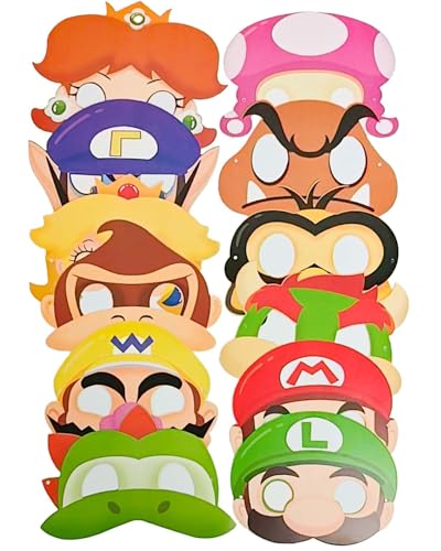 Image of Jolbndcv 12 Pcs Masks, Game Themed Cartoon Role Play Bros Party Favors, Birthday Cosplay Mask Halloween Dress Up Supply