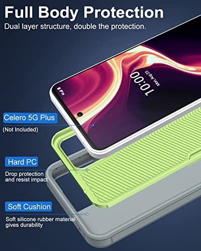 Dahkoiz For Boost Celero 5G Plus Case, With Dust-Proof Port Cover, Full Body Protection Rubber Cover Phone Case For Boost Mobile Celero 5G Plus 7-Inch, Green/Grey #TOP2