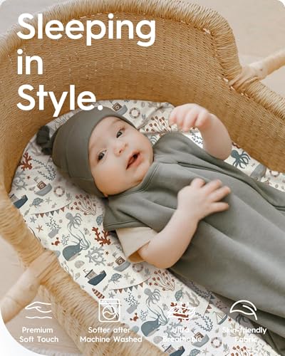 Image of Bassinet Sheets for Baby Boy Girl, TotBasic Buttery Soft Universal Bassinet Fitted Sheet, Compatible with Halo, Mika Micky, Baby Delight, Dream On Me, Maxi COSI and More Bassinet Mattress(Dino&Whale)