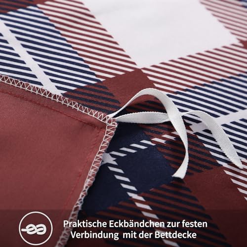 RUIKASI Bettwäsche 155x220 2 teilig Rot - Bettbezug 155 x 220 Set mit Tartan Muster… – Ansicht 5