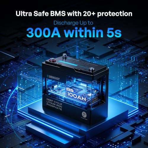 Image of Renogy 12V Lithium Trolling Motor Battery, 100Ah Group 24 LiFePO4 Battery Bluetooth 5.3 150A BMS Surge Protection IP67 Waterproof 5000+ Deep Cycle Marine Battery for Boat Solar System Yacht RV 2 Pack