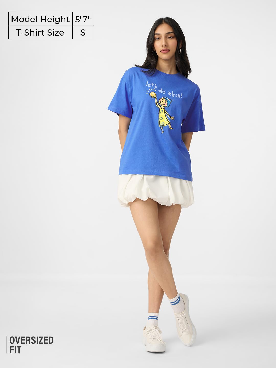 The Souled Store Dentro: Joy Camiseta de manga corta con cuello redondo de algodón con estampado gráfico azul para mujeres y niñas