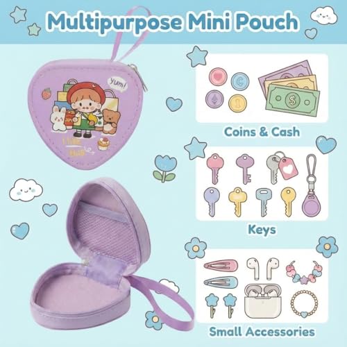 Image of FunBlast Triangle Coin Pouch for Kids - Cute Cartoon Design Mini Purse, Multipurpose Coins Pouch, Small Zipper Wallet for Kids & Girls, Kawaii Coin Bag (Random-Purple)