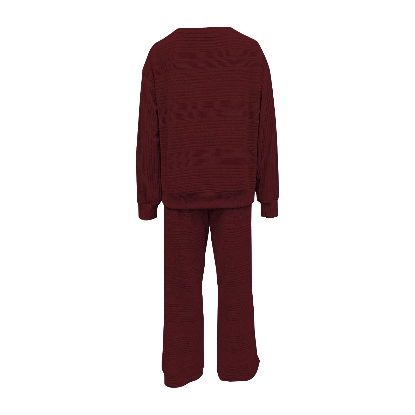 Set da donna in due pezzi, taglia grande, elegante | Maglia girocollo a gamba larga, pantaloni palazzo a costine, abbigliamento per il tempo libero, 2 pezzi