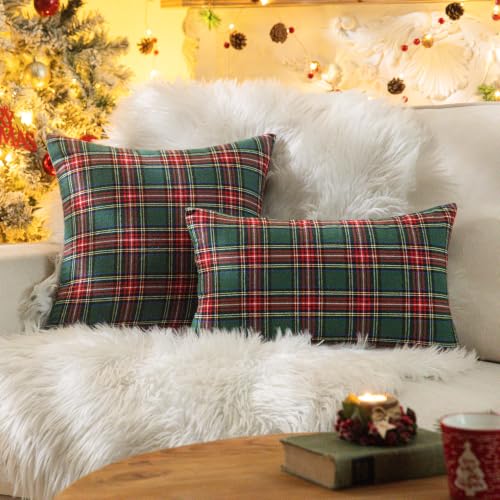 Image of AQOTHES Christmas Plaid Decorative Throw Pillow Covers Red Green 12x20