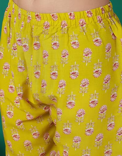 Image of SKYLEE Cotton Printed, Embroidery and Mirror Work A-Line Kurta Set with Dupatta